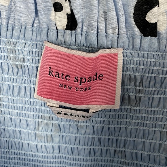 Kate Spade XL Midi Dress Floral Dot Smocked Cottagecore Blue Boho Ruffle - Picture 7 of 9